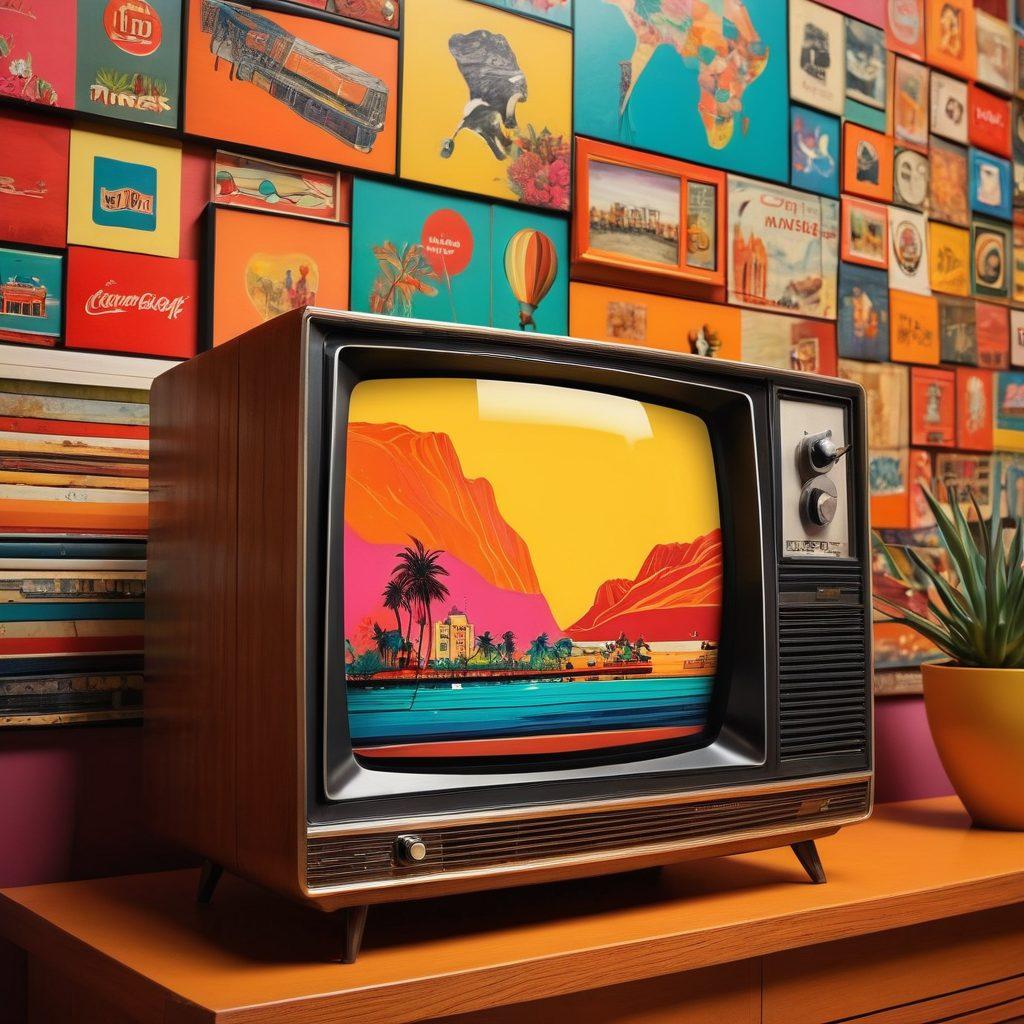 An artistic collage depicting a vintage television set showcasing iconic classic shows on one side, and a sleek modern flat-screen displaying contemporary series on the other. The background features blurred elements of diverse cultures and emotions, representing passionate storytelling. Ensure the color scheme transitions smoothly from warm nostalgic tones to cool vibrant contemporary colors. Capture a feeling of nostalgia and excitement in the overall composition. vibrant colors. super-realistic.